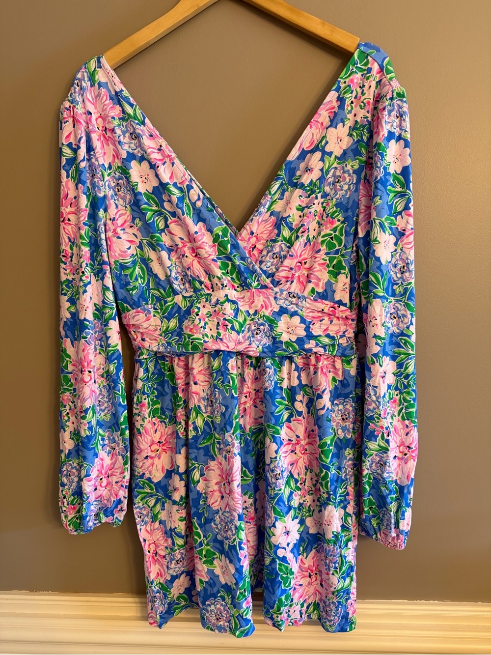 Lilly Pulitzer Riza Long Sleeve Romper Spring In Your Step Floral Womens Large L